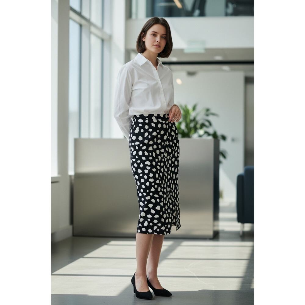 Ann Taylor Black White Polka Dot Midi Skirt Size 2 NEW